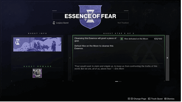 Destiny 2 Shadowkeep Essence of Fear