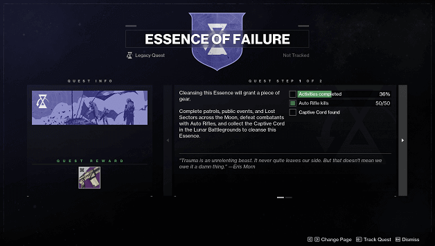 Destiny 2 Shadowkeep Essence of Failure Quest