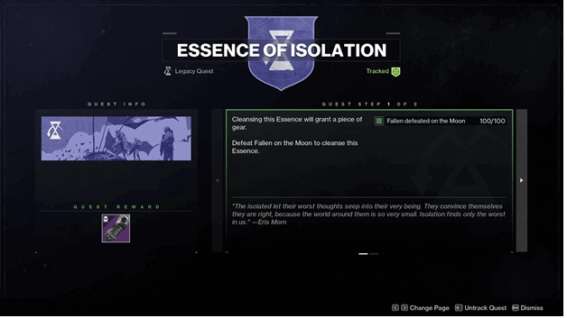 Destiny 2 Shadowkeep Essence of Isolation