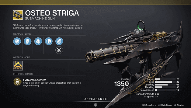 Destiny 2 Osteo Striga (Submachine Gun)