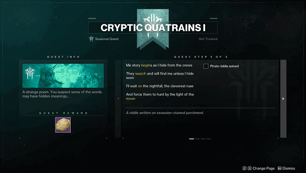 Cryptic Quatrains I Quest Info