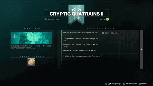 Cryptic Quatrains II Quest Info