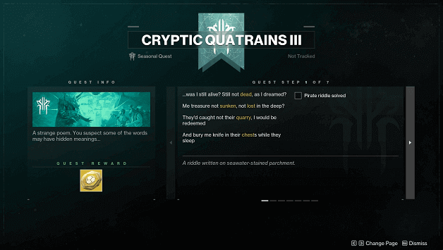 Cryptic Quatrains III Quest Info