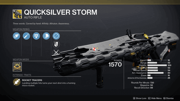 D2 Quicksilver Storm Auto Rifle