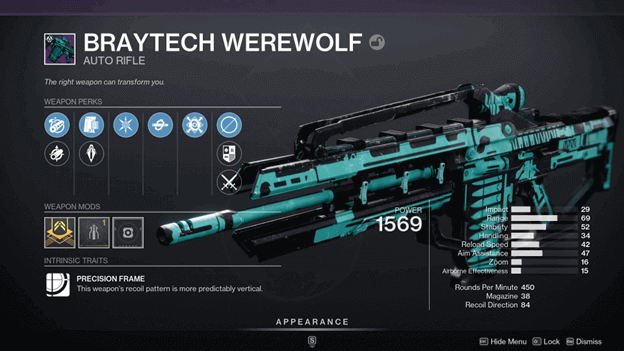 D2 BrayTech Werewolf Legendary Auto Rifle
