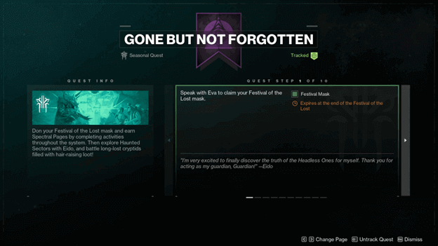 Gone But Not Forgotten Quest Info