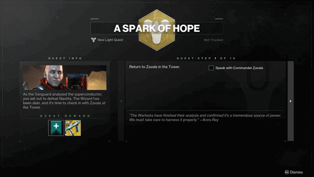 D2 A Spark of Hope New Light quest info