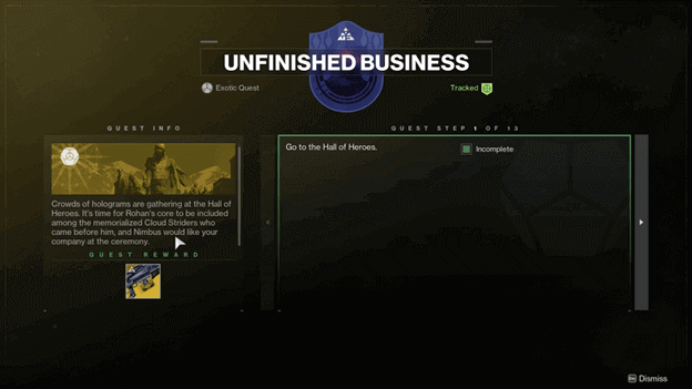 Unfinished Business Exotic Quest Info
