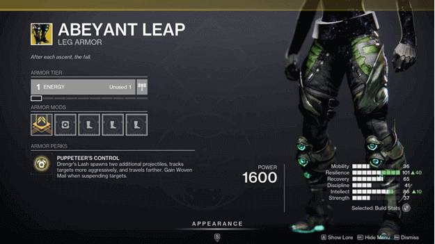 Destiny 2 Abeyant Leap Exotic Leg Armor