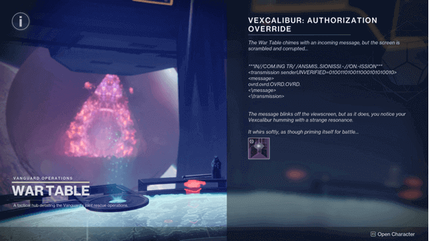 Destiny 2 Vexcalibur: Authorization Override Quest