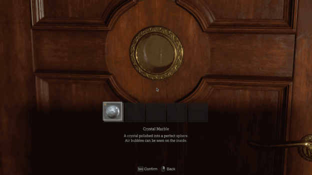 Placing the obtained crystal marble in a slot on the door