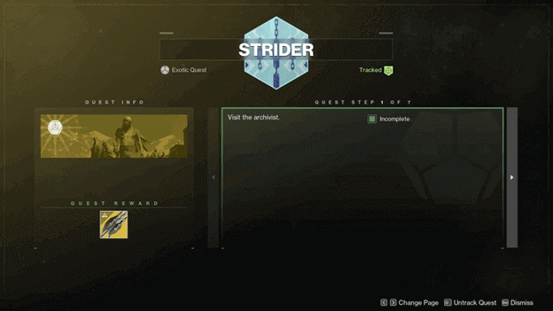 Strider Exotic Quest Info