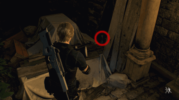 Leon finds a Wind Up Doll in the corner opposite a First Aid Spray