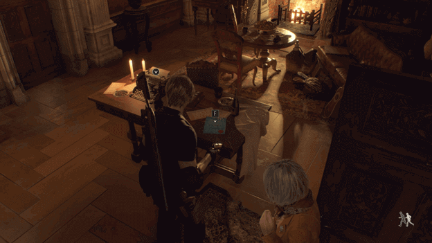 Leon finds the Blue Medallions 4 request inside the room in the Grand Hall where The Merchant is located