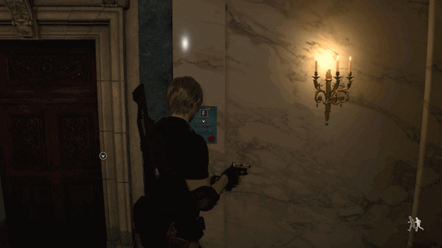 Leon finds More Pest Control request at the back of the Grand Hall next to a door