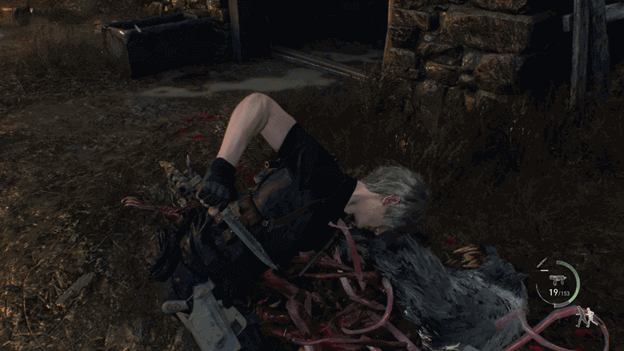 Leon knocked down a creature with the parasite