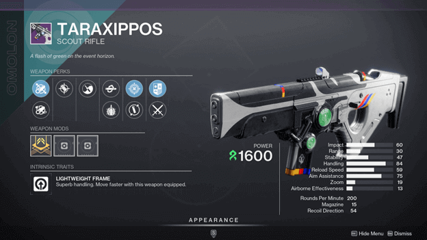 Destiny 2 Taraxippos (Legendary Scout Rifle)