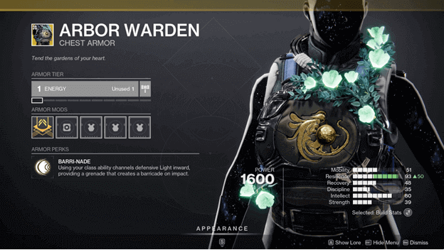 Arbor Warden Exotic Chest Armor in Destiny 2