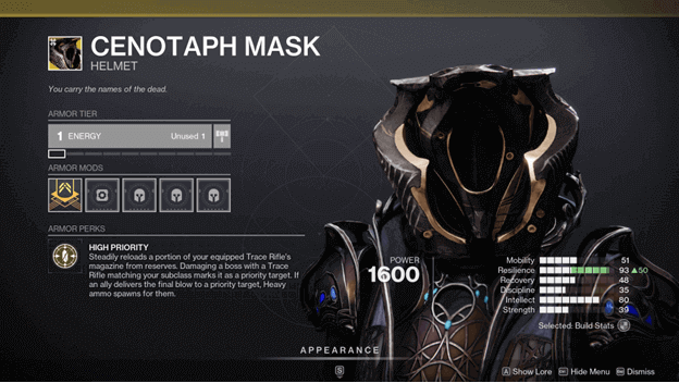 Cenotaph Mask Exotic Warlock Helmet in Destiny 2