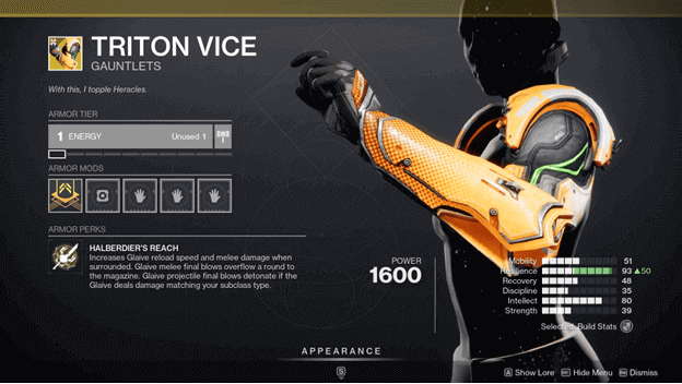 Triton Vice Exotic Hunter Arms in Destiny 2